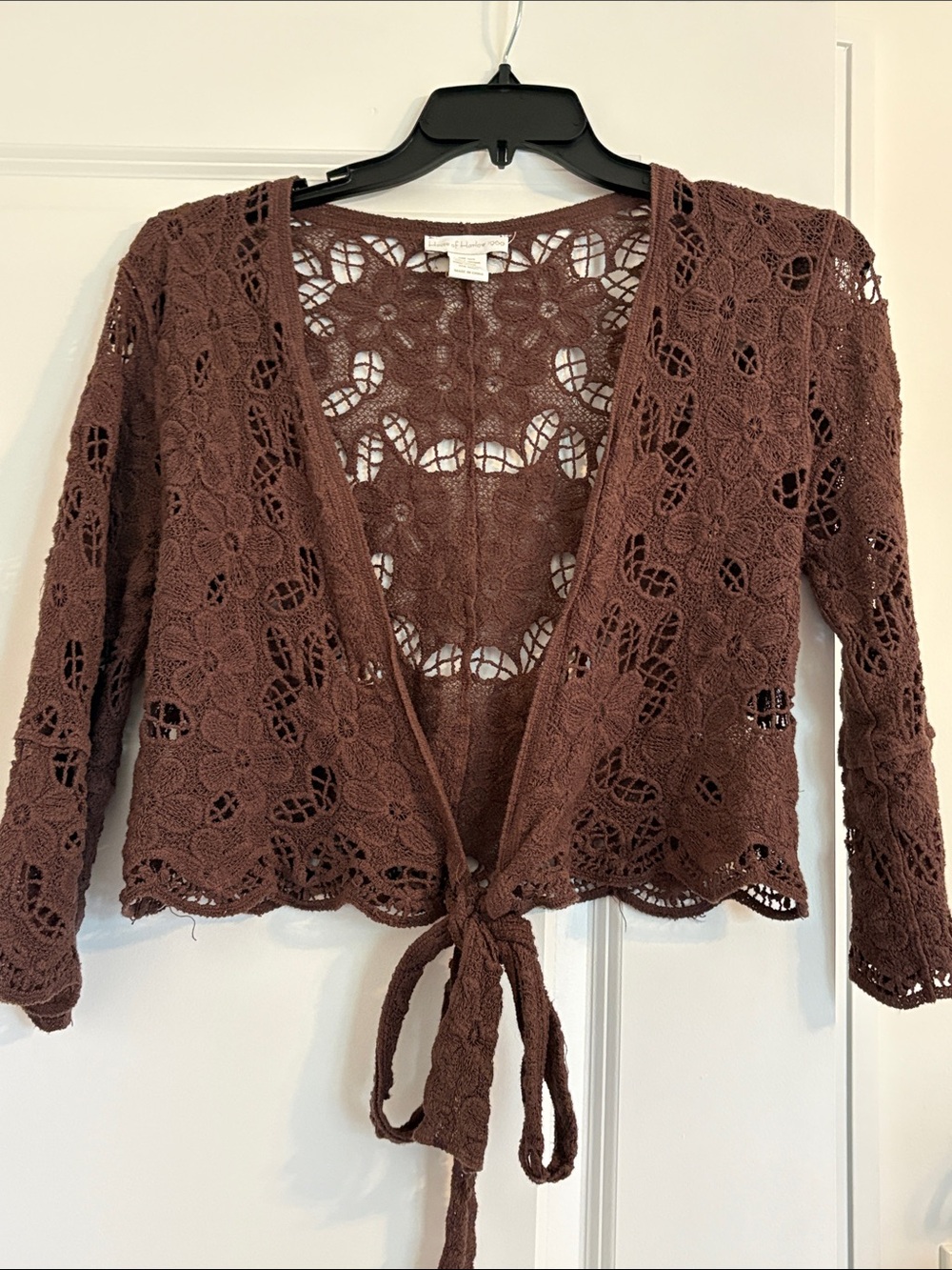 House of Harlow 1960 Chocolate Brown Floral Crochet Tie-Front Top One Size